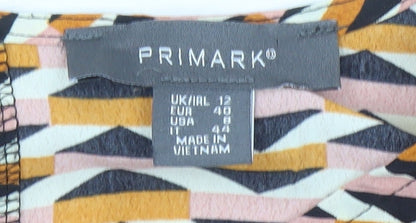 Primark Women’s Multicoloured Geometric A-Line Belted Dress Size 12