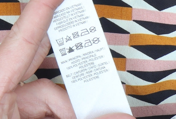 Primark Women’s Multicoloured Geometric A-Line Belted Dress Size 12