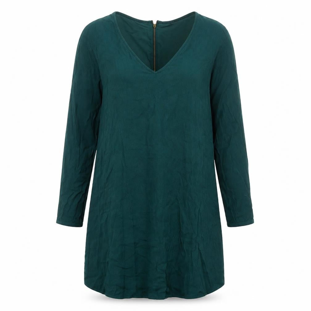 Zara Women Green Size 12 Shift Knee Length V-Neck Dress