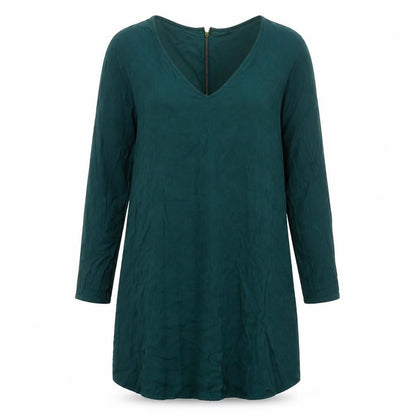 Zara Women Green Size 12 Shift Knee Length V-Neck Dress