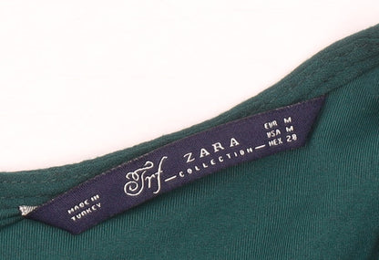 Zara Women Green Size 12 Shift Knee Length V-Neck Dress