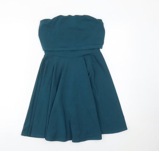 Boohoo Women’s Blue Strapless Skater Dress UK 10 Partywear