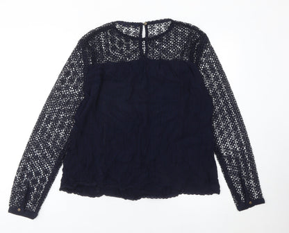 Superdry Womens Blue Blouse UK 12 Lace Long Sleeve Casual Top
