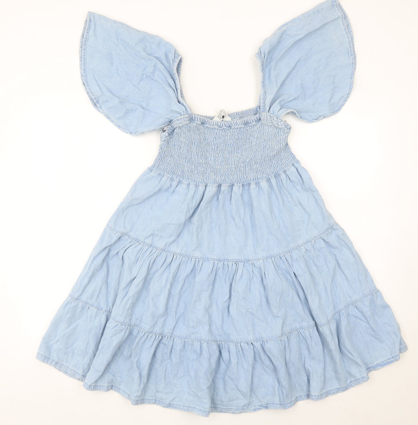 Primark Women’s Blue Cotton Skater Dress Size 10 Flutter Sleeve