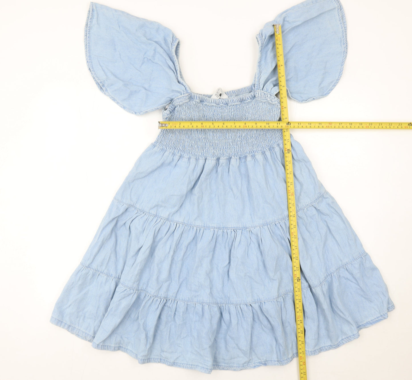 Primark Women’s Blue Cotton Skater Dress Size 10 Flutter Sleeve