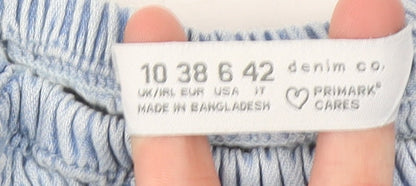 Primark Women’s Blue Cotton Skater Dress Size 10 Flutter Sleeve