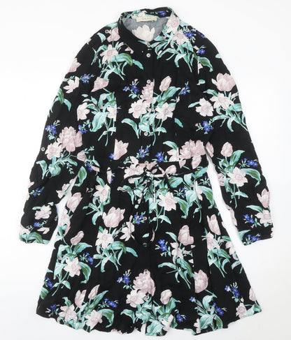 Oasis Womens Black Floral Shirt Dress Size 12 Long Sleeve Casual