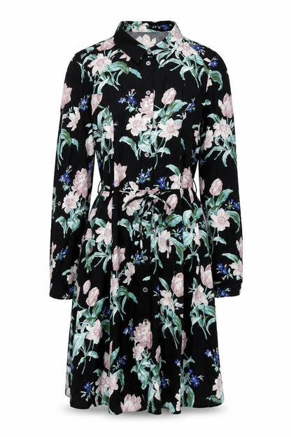 Oasis Womens Black Floral Shirt Dress Size 12 Long Sleeve Casual