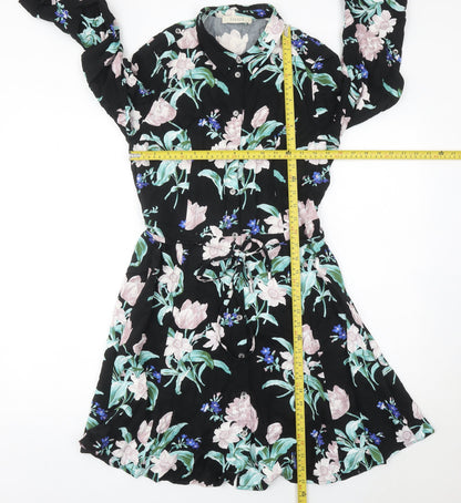 Oasis Womens Black Floral Shirt Dress Size 12 Long Sleeve Casual