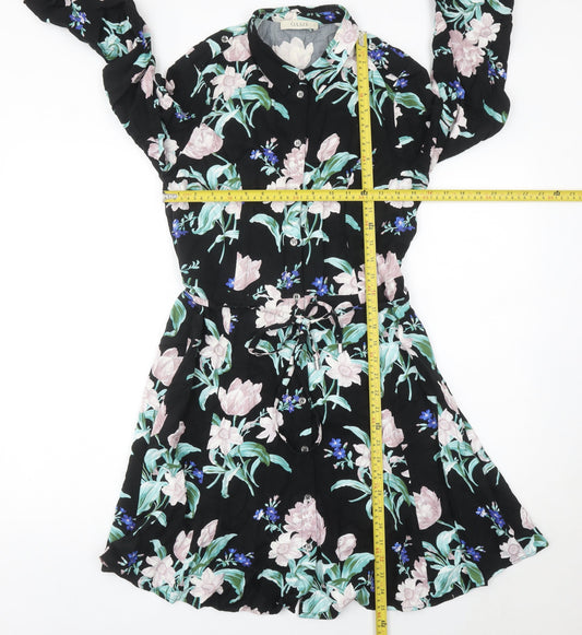 Oasis Womens Black Floral Shirt Dress Size 12 Long Sleeve Casual