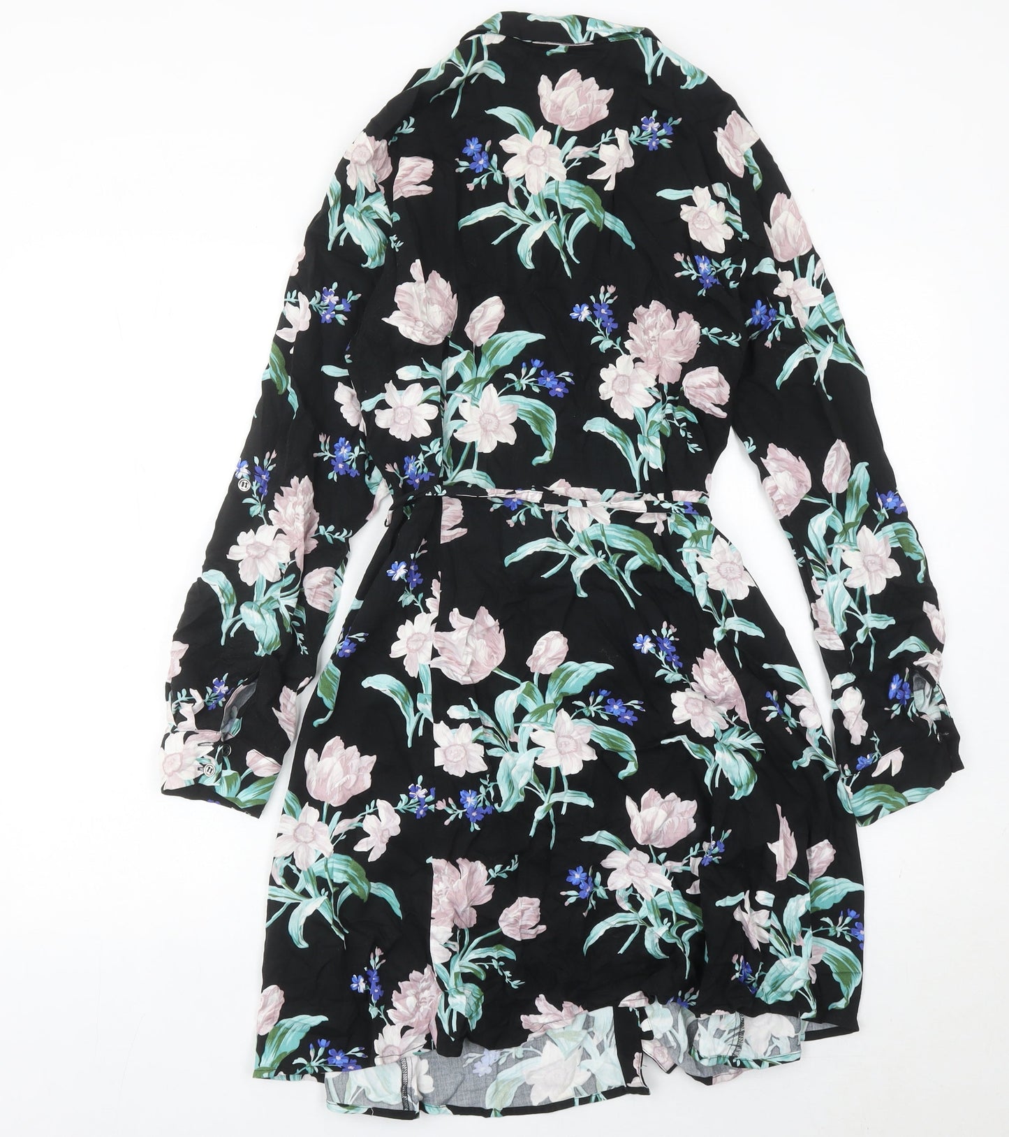 Oasis Womens Black Floral Shirt Dress Size 12 Long Sleeve Casual