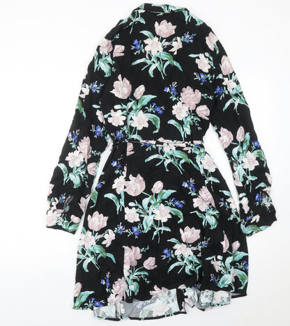 Oasis Womens Black Floral Shirt Dress Size 12 Long Sleeve Casual