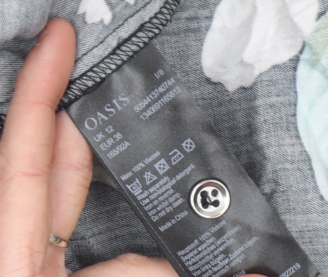 Oasis Womens Black Floral Shirt Dress Size 12 Long Sleeve Casual