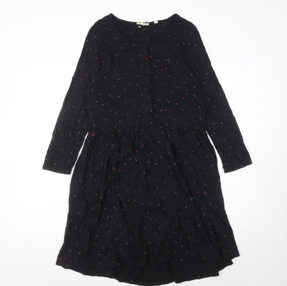 Fat Face Womens Black Floral Shift Dress Size 10 Long Sleeve Casual