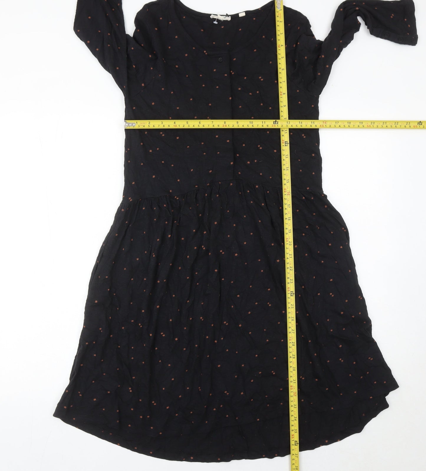 Fat Face Womens Black Floral Shift Dress Size 10 Long Sleeve Casual