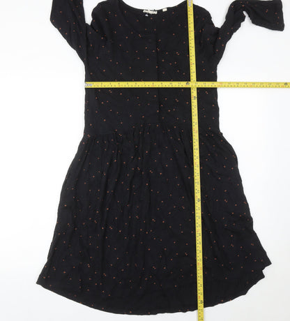 Fat Face Womens Black Floral Shift Dress Size 10 Long Sleeve Casual