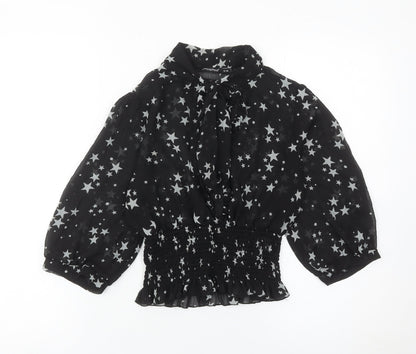 Atmosphere Womens Black Star Print Blouse Size 10 Balloon Sleeve Tunic