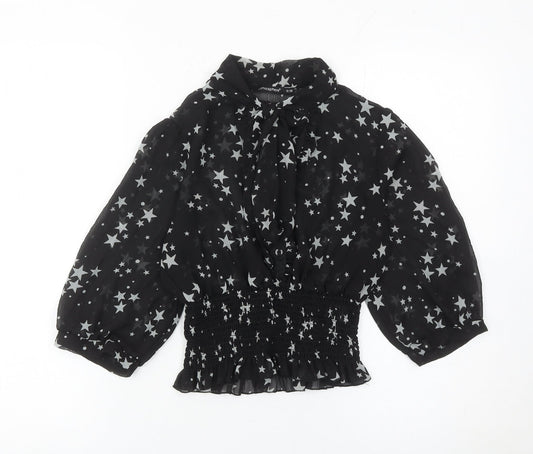 Atmosphere Womens Black Star Print Blouse Size 10 Balloon Sleeve Tunic