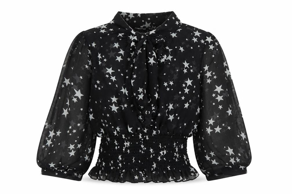 Atmosphere Womens Black Star Print Blouse Size 10 Balloon Sleeve Tunic