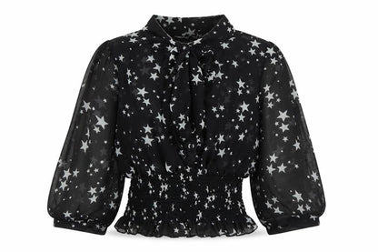 Atmosphere Womens Black Star Print Blouse Size 10 Balloon Sleeve Tunic