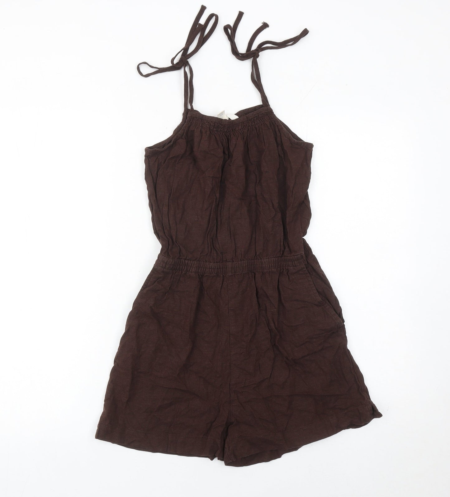 H&M Women Brown XS Sleeveless Linen Viscose Playsuit
