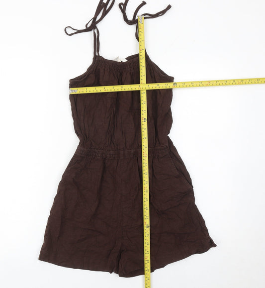 H&M Women Brown XS Sleeveless Linen Viscose Playsuit