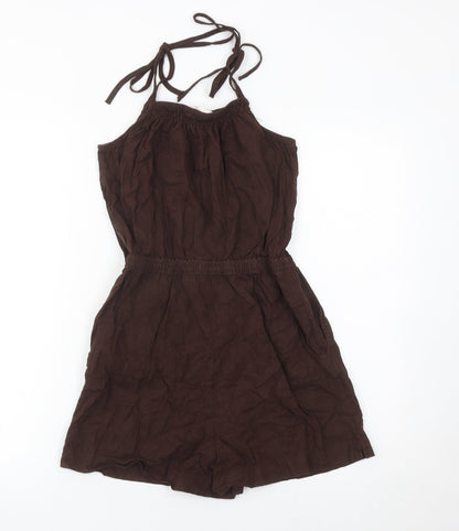 H&M Women Brown XS Sleeveless Linen Viscose Playsuit