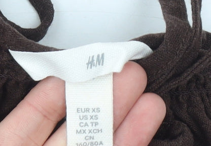 H&M Women Brown XS Sleeveless Linen Viscose Playsuit
