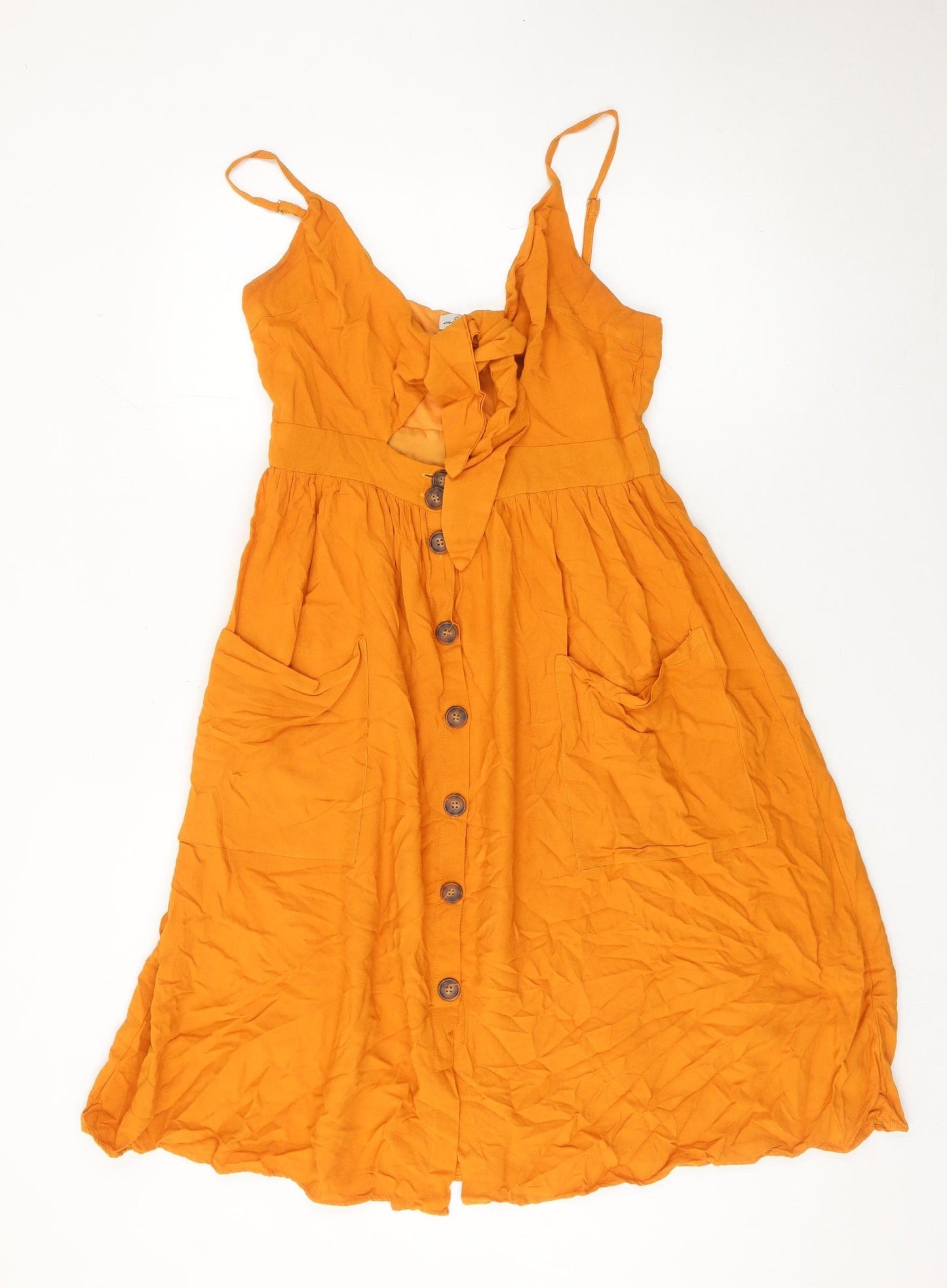 Lucy Wang Women’s Orange Midi A-Line Summer Dress L Viscose