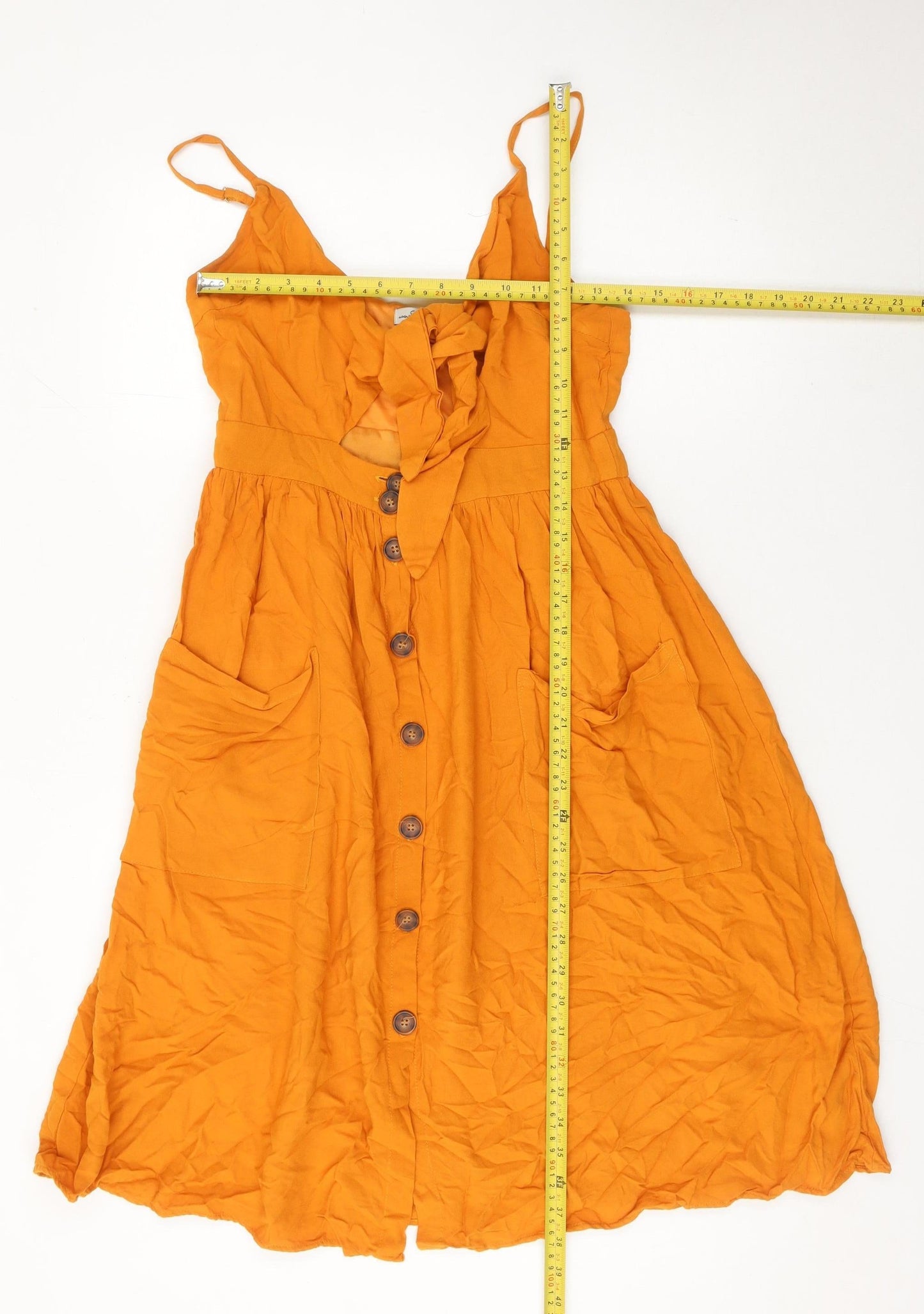 Lucy Wang Women’s Orange Midi A-Line Summer Dress L Viscose