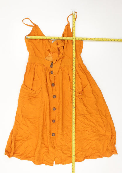 Lucy Wang Women’s Orange Midi A-Line Summer Dress L Viscose