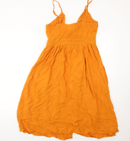 Lucy Wang Women’s Orange Midi A-Line Summer Dress L Viscose