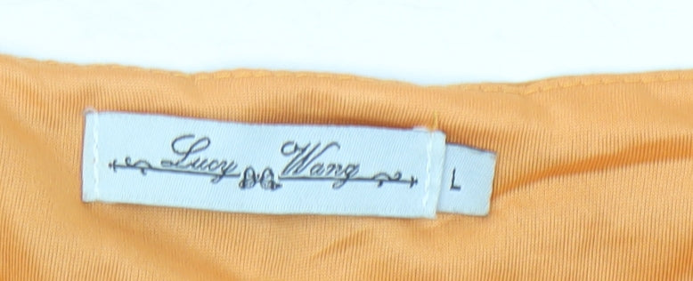 Lucy Wang Women’s Orange Midi A-Line Summer Dress L Viscose