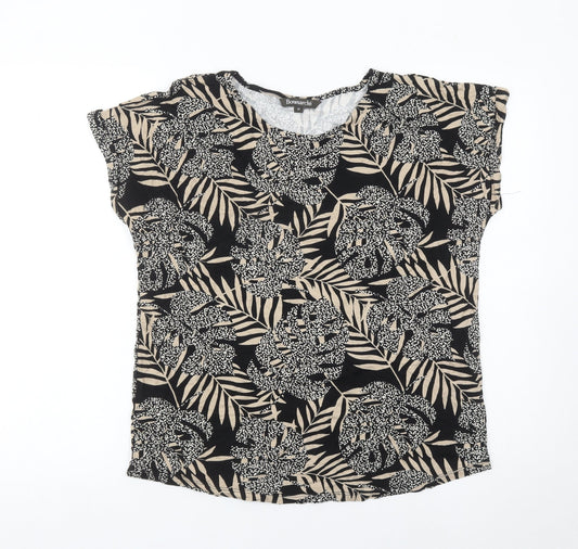Bonmarché Womens Black Tropical Floral Print T-Shirt Size 12