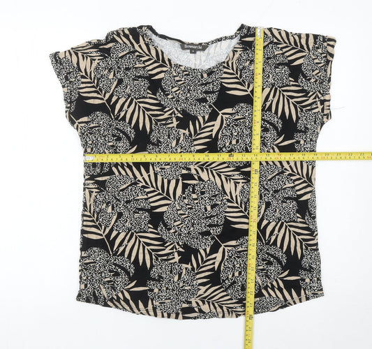 Bonmarché Womens Black Tropical Floral Print T-Shirt Size 12