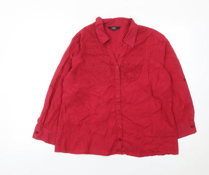 Womens UK Size 16 Debenhams Red Basic Button-Up