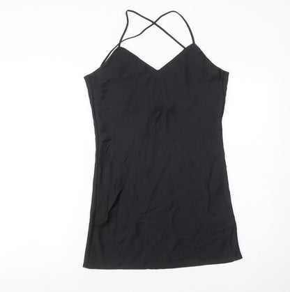 Topshop Women’s Black Slip Dress Size 6 Sleeveless V-Neck Short Length