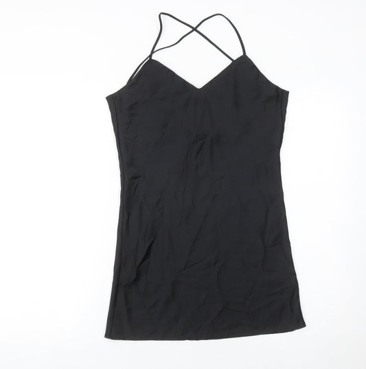 Topshop Women’s Black Slip Dress Size 6 Sleeveless V-Neck Short Length