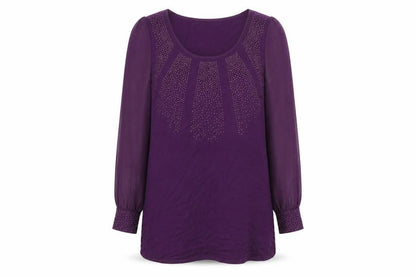 Marks and Spencer Women’s Purple Beaded Tunic Blouse UK 12 Long Sleeve