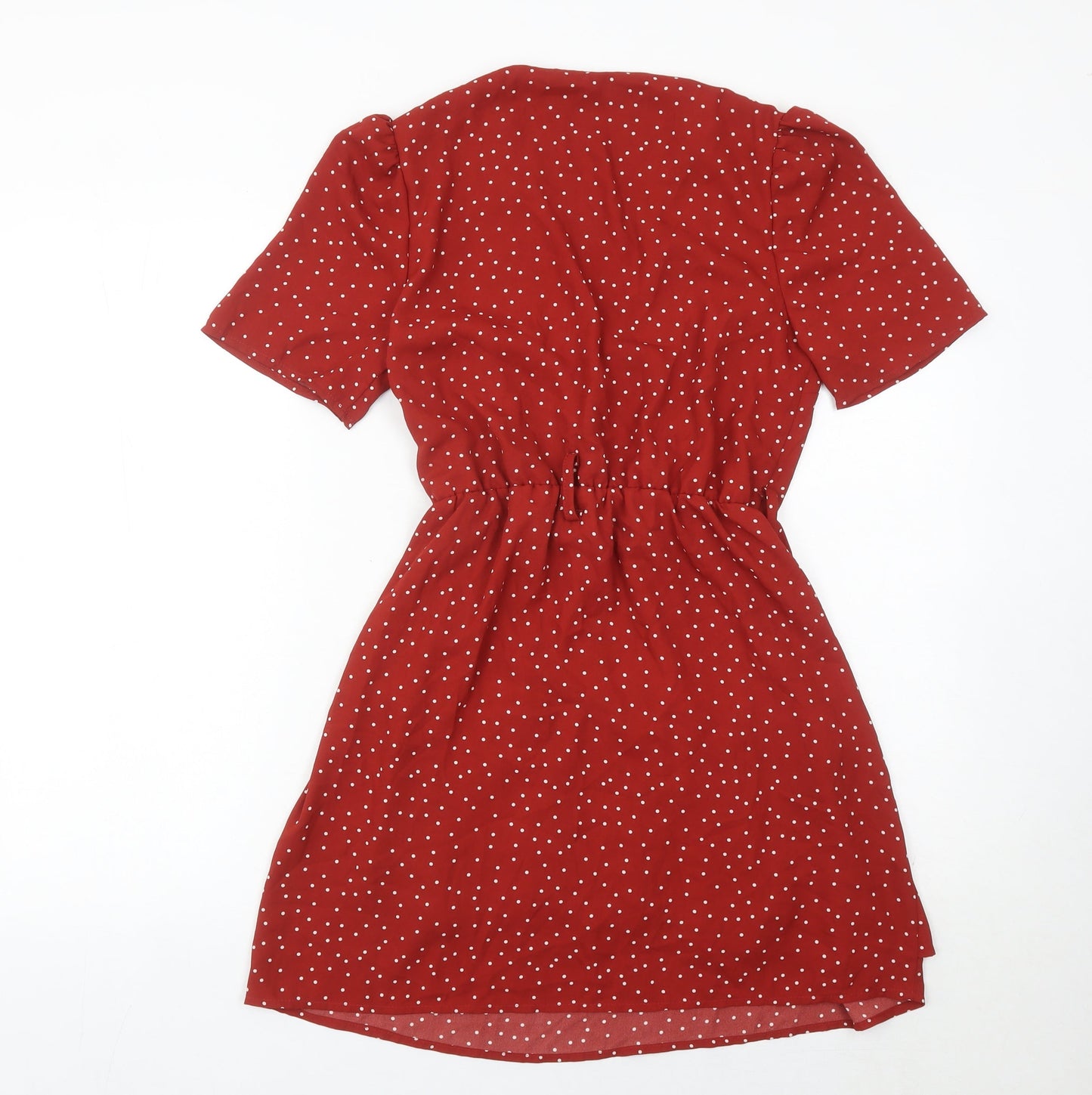 In The Style Women’s Red Polka Dot Wrap Dress Size 6 Short Sleeve Ruffle