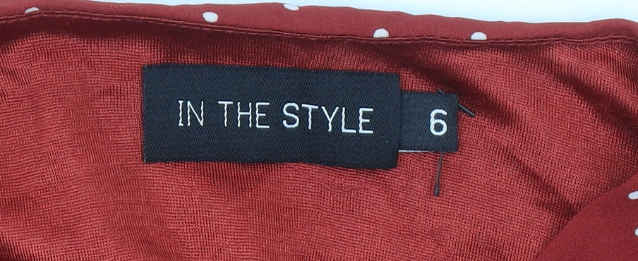 In The Style Women’s Red Polka Dot Wrap Dress Size 6 Short Sleeve Ruffle