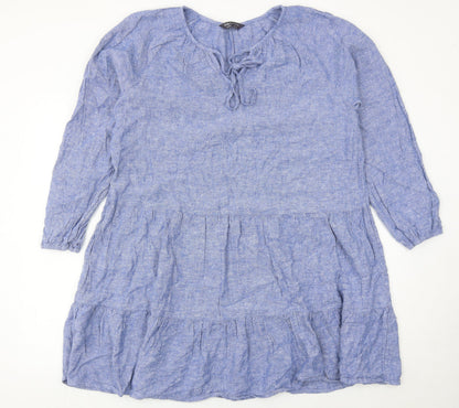 Marks and Spencer Women’s Blue Chambray Linen Blend Knee Length Dress UK 16
