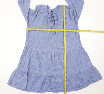 Marks and Spencer Women’s Blue Chambray Linen Blend Knee Length Dress UK 16