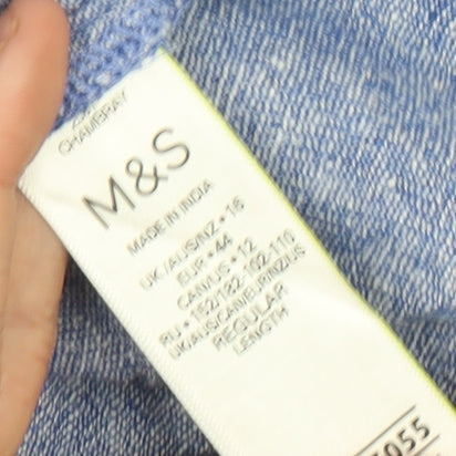 Marks and Spencer Women’s Blue Chambray Linen Blend Knee Length Dress UK 16