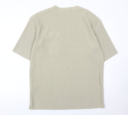 Zara Men’s Beige Ribbed Crew Neck T-Shirt Size M Regular Fit