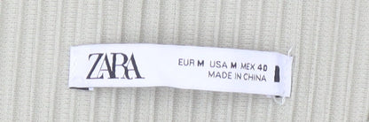 Zara Men’s Beige Ribbed Crew Neck T-Shirt Size M Regular Fit