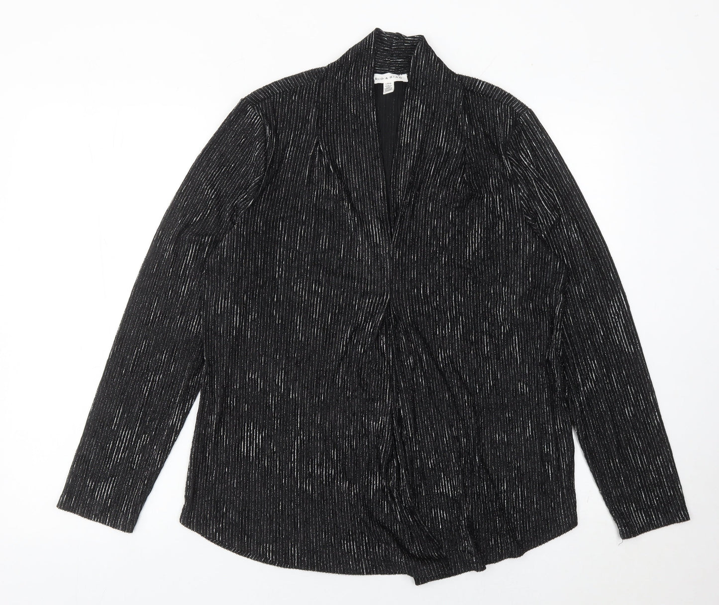 Rio & Rian Womens Black Glitter Long Sleeve Blouse Size L Party Top