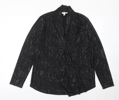 Rio & Rian Womens Black Glitter Long Sleeve Blouse Size L Party Top