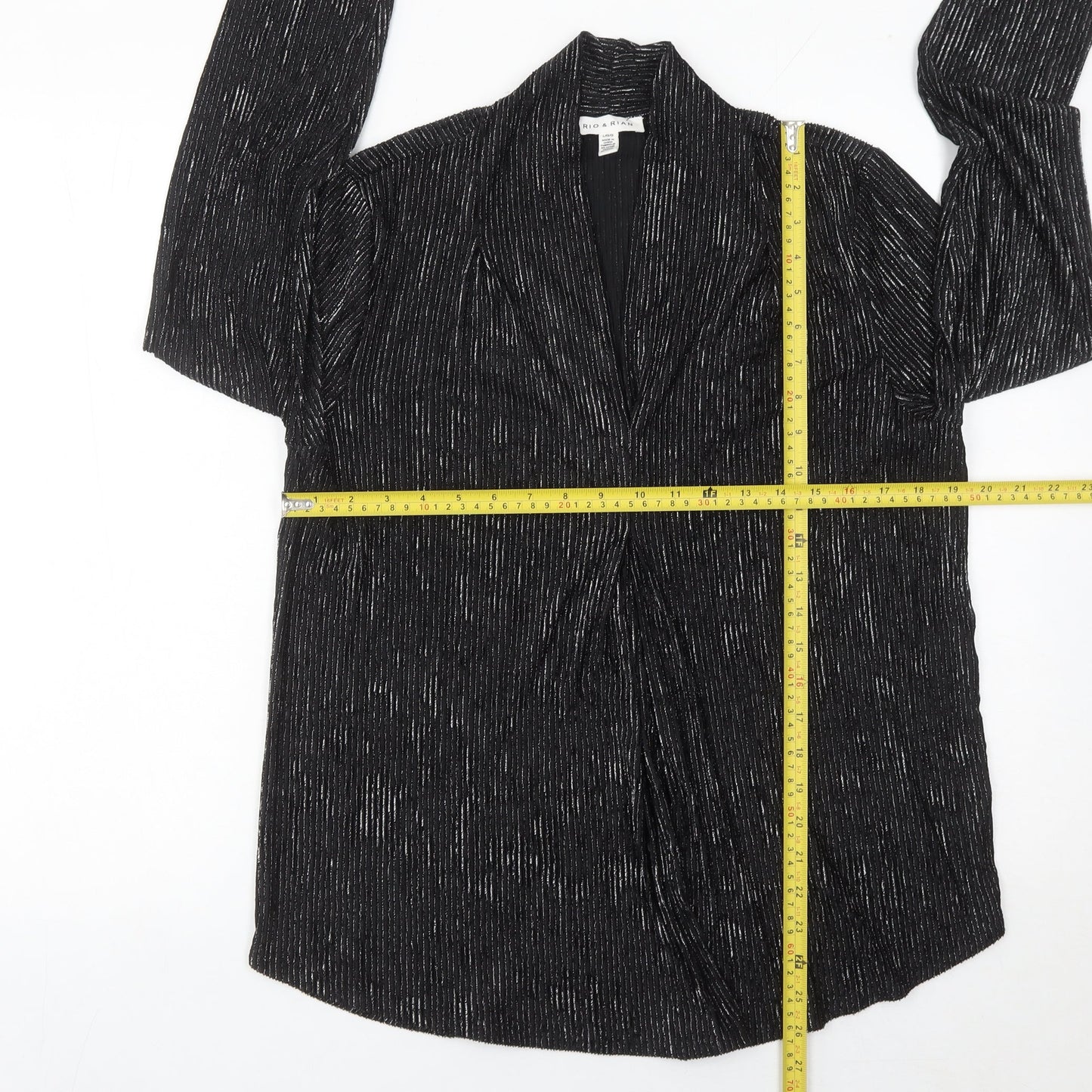 Rio & Rian Womens Black Glitter Long Sleeve Blouse Size L Party Top