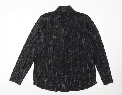 Rio & Rian Womens Black Glitter Long Sleeve Blouse Size L Party Top